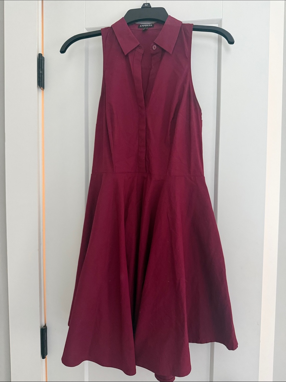 Express Sleeveless Shirt Dress in Burgundy